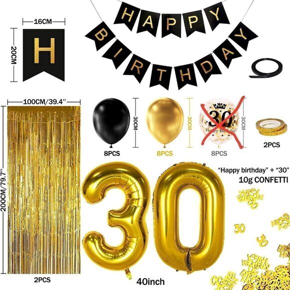 NWT 30th Black Gold Birthday Party Decoration Kit - Picture 2 of 4